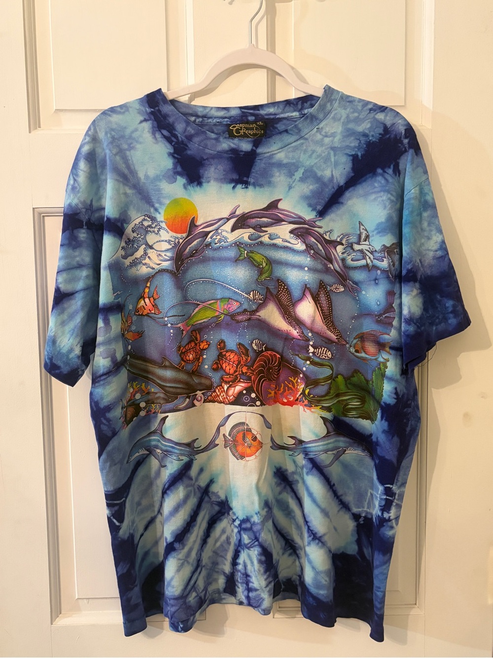 Vintage 90s Chapman Graphics Ocean Marine Life Tie-Dye T-Shirt XL I Made in USA